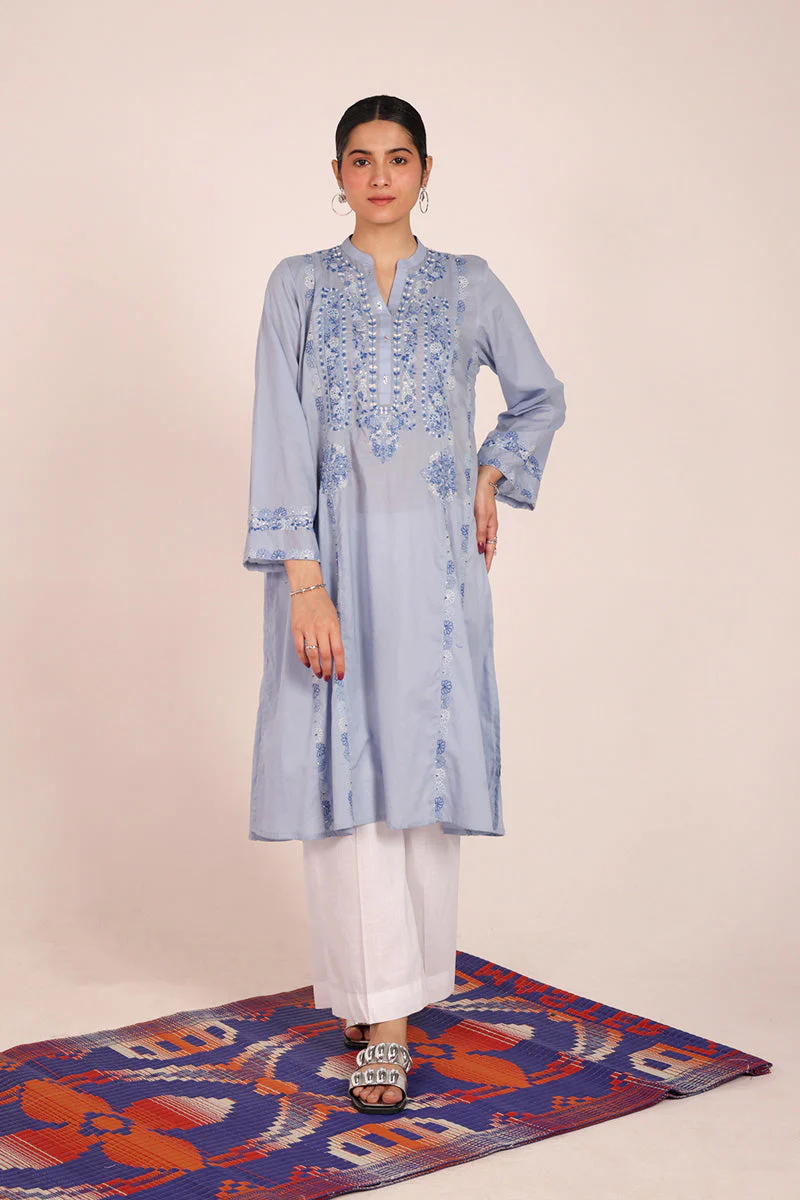 Multani Blue Hues Mukaish Kurta - Image 12