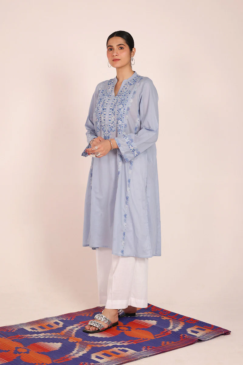 Multani Blue Hues Mukaish Kurta - Image 3