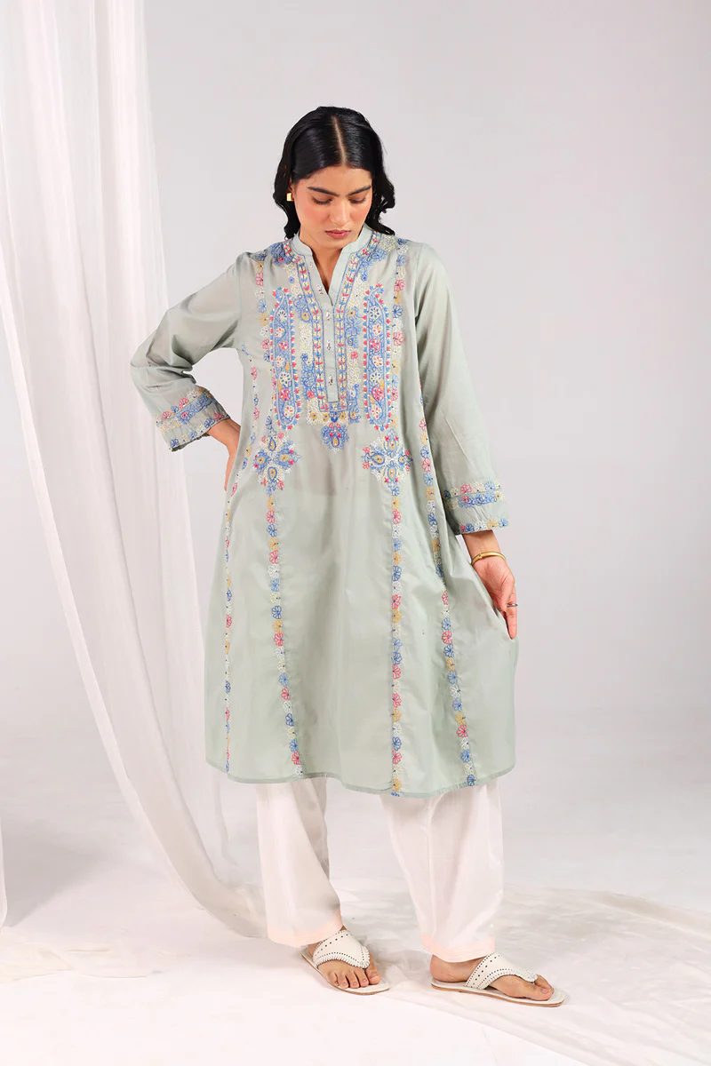 Multani Blue Hues Mukaish Kurta - Image 6