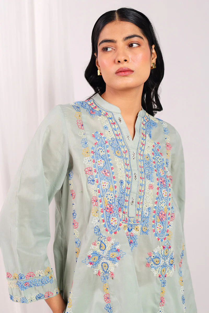 Multani Blue Hues Mukaish Kurta - Image 7