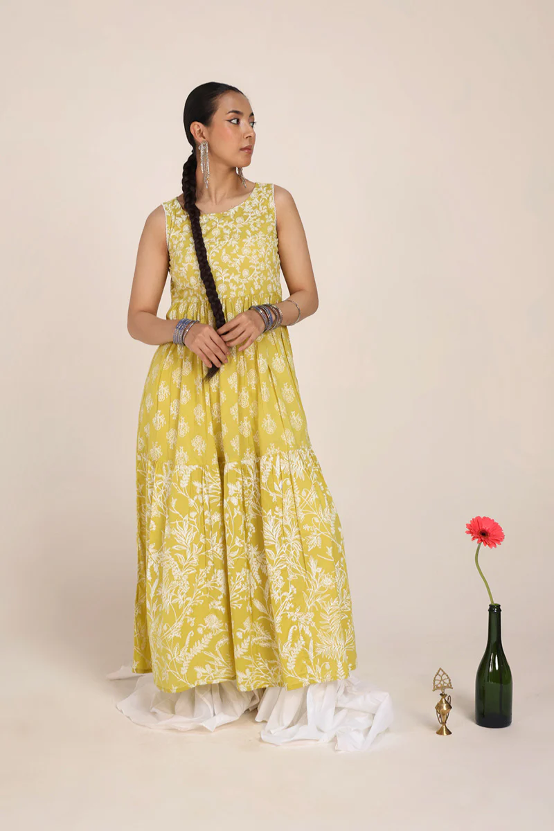 Sea Foam Aangan Tiered Frock