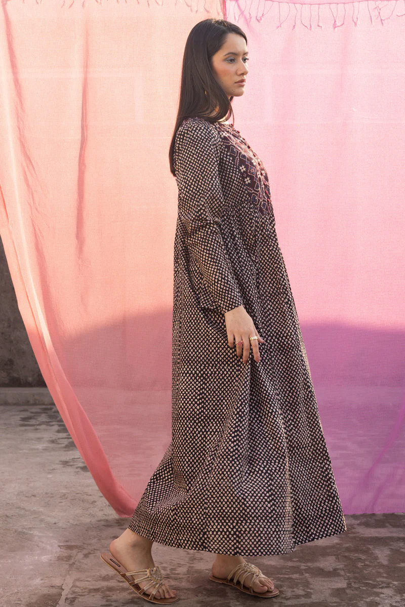 Printed Ajrak Kahani Dress - Image 3