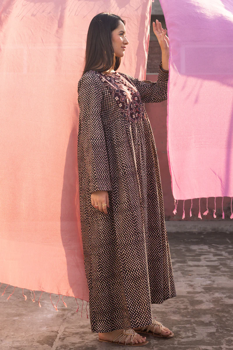 Printed Ajrak Kahani Dress - Image 5