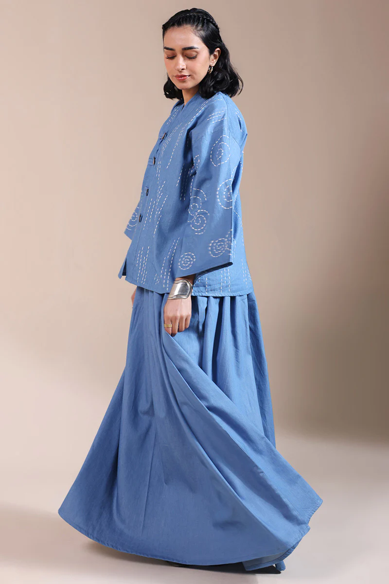 Sashiko Pattern Skirt Set
