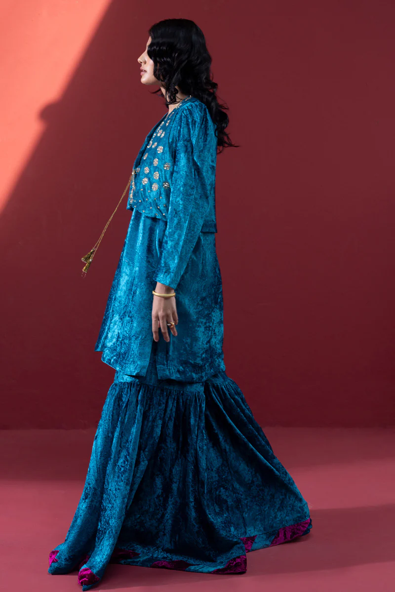 Velvet Koti Gharara Ensemble - Image 4